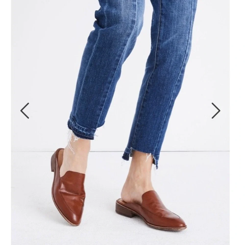 Madewell The Frances slide on leather‎ Loafer Mule Size 8 cognac brown